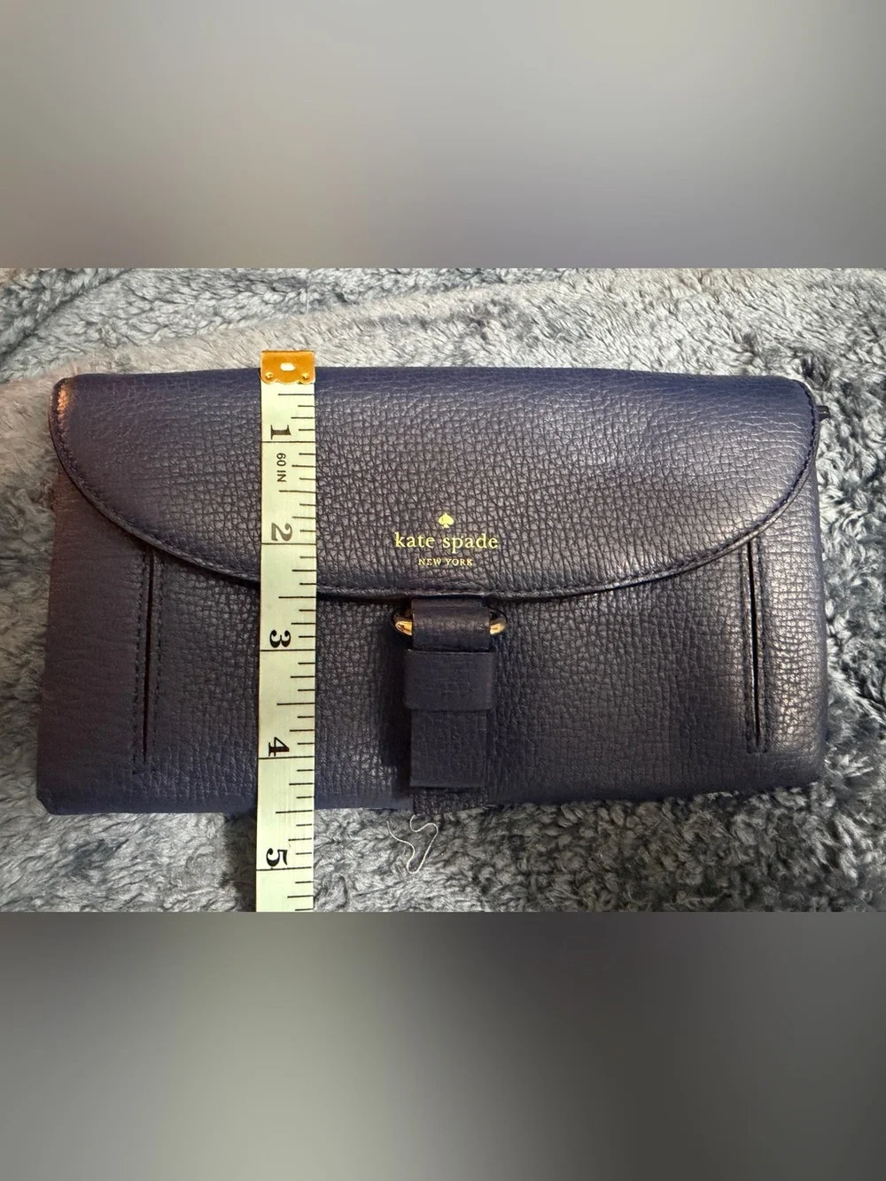 Kate Spade Pebbled Leather Fold-Over Clutch in Navy